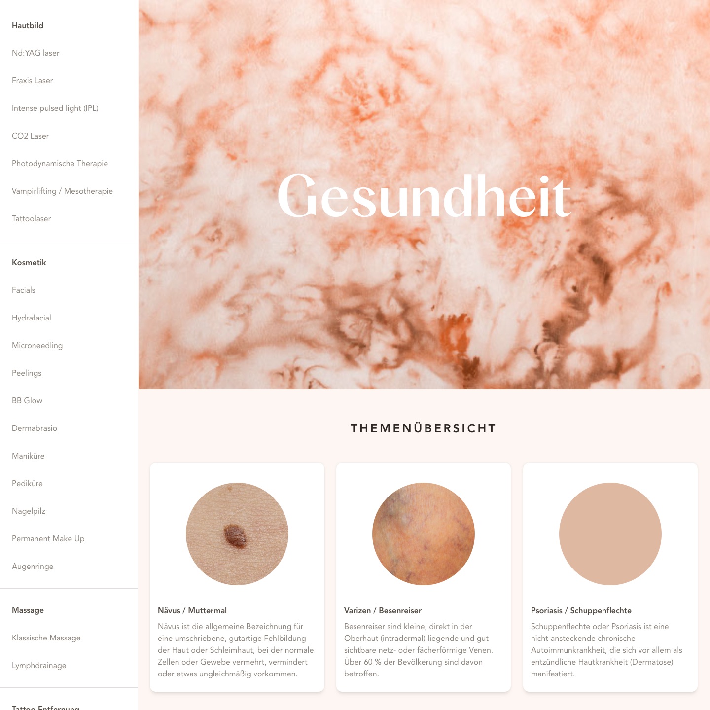 Webdesign of Med and Skin – Overview site Health