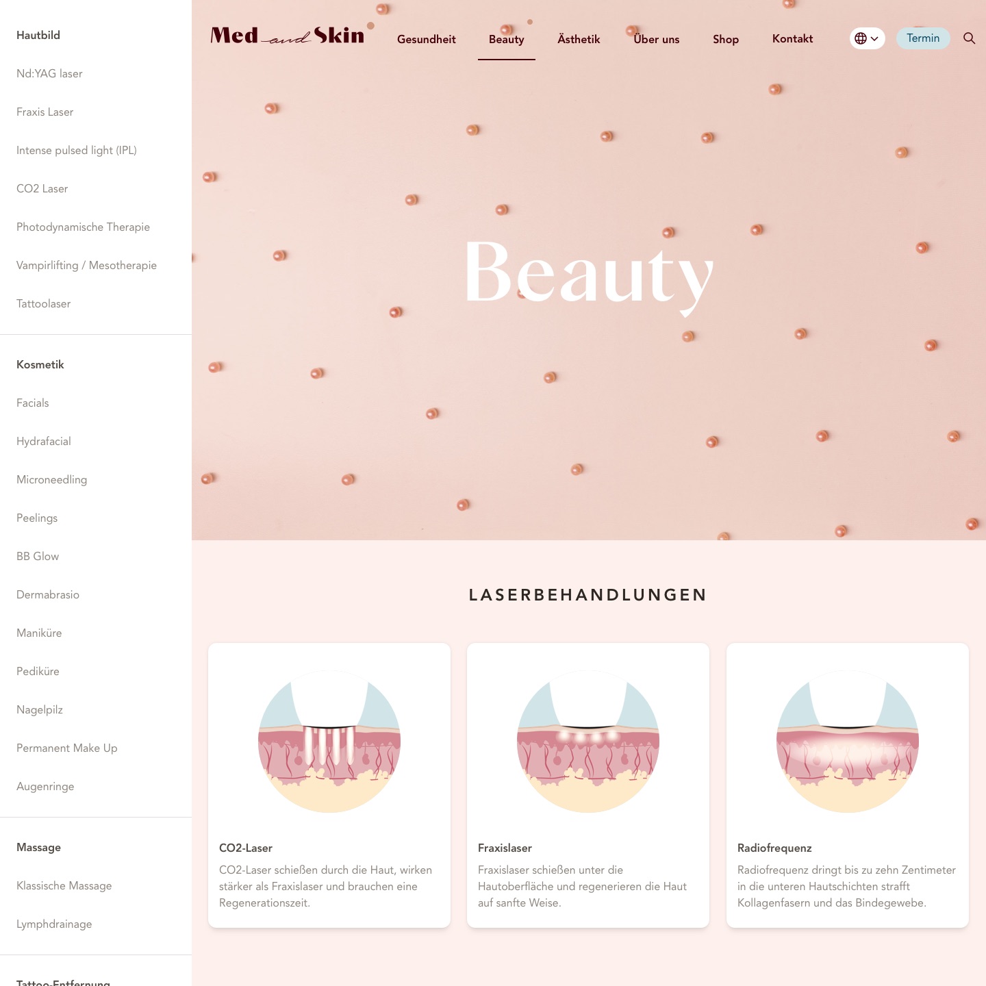 Webdesign of Med and Skin – Overview site Beauty