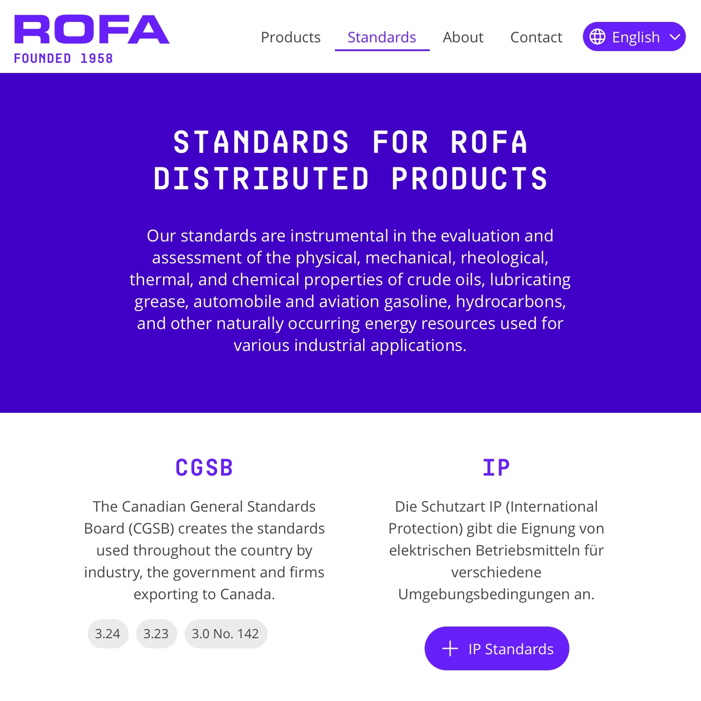 Webdesign of the page "Standards" of rofa.at