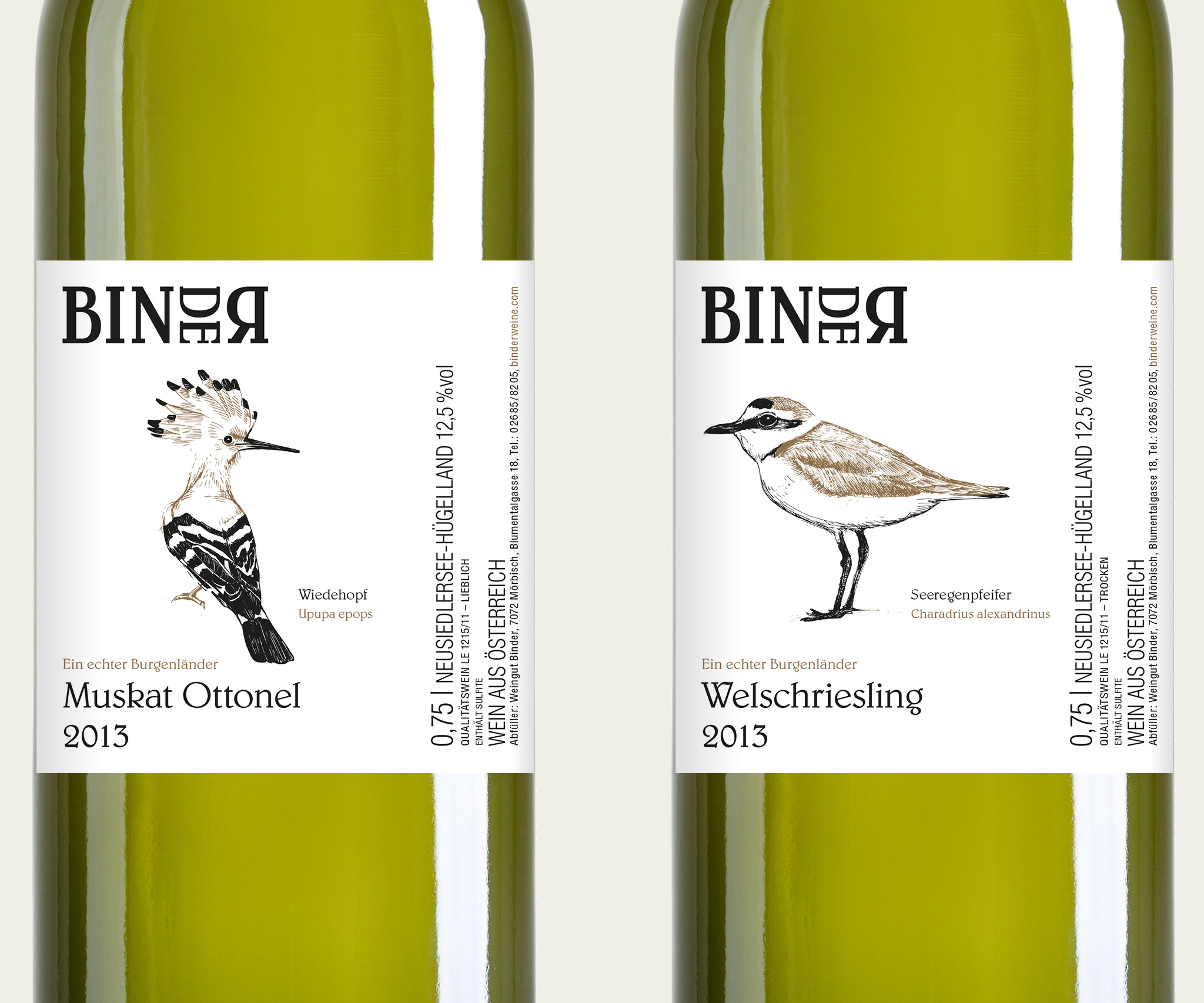Binder winery labels with bird drawings