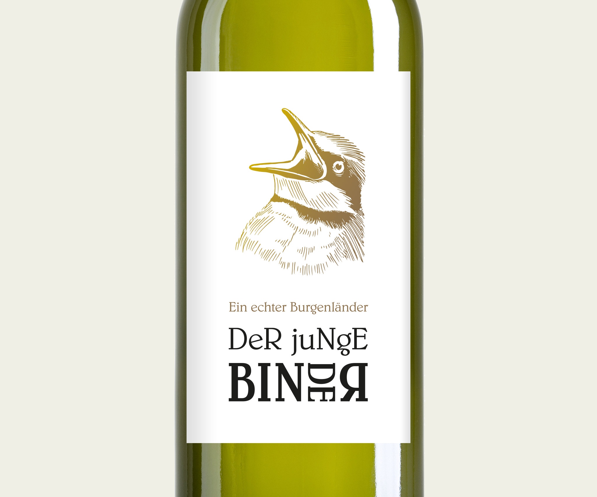 Der junge Binder – Wine label on bottle of winery Binder in Mörbisch am See
