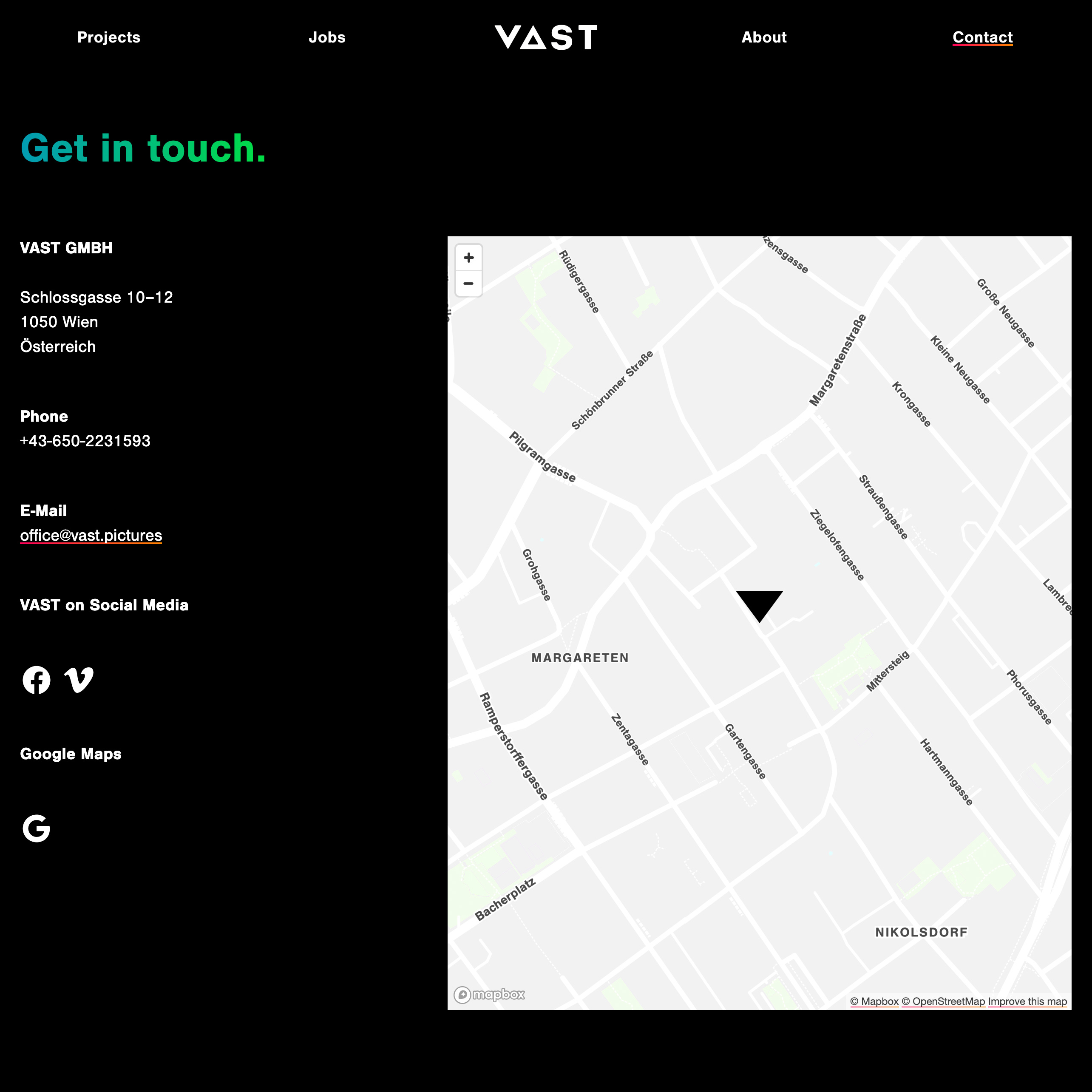 Website vast.pictures – Screenshot of contact page Website vast.pictures – Screenshot of contact page