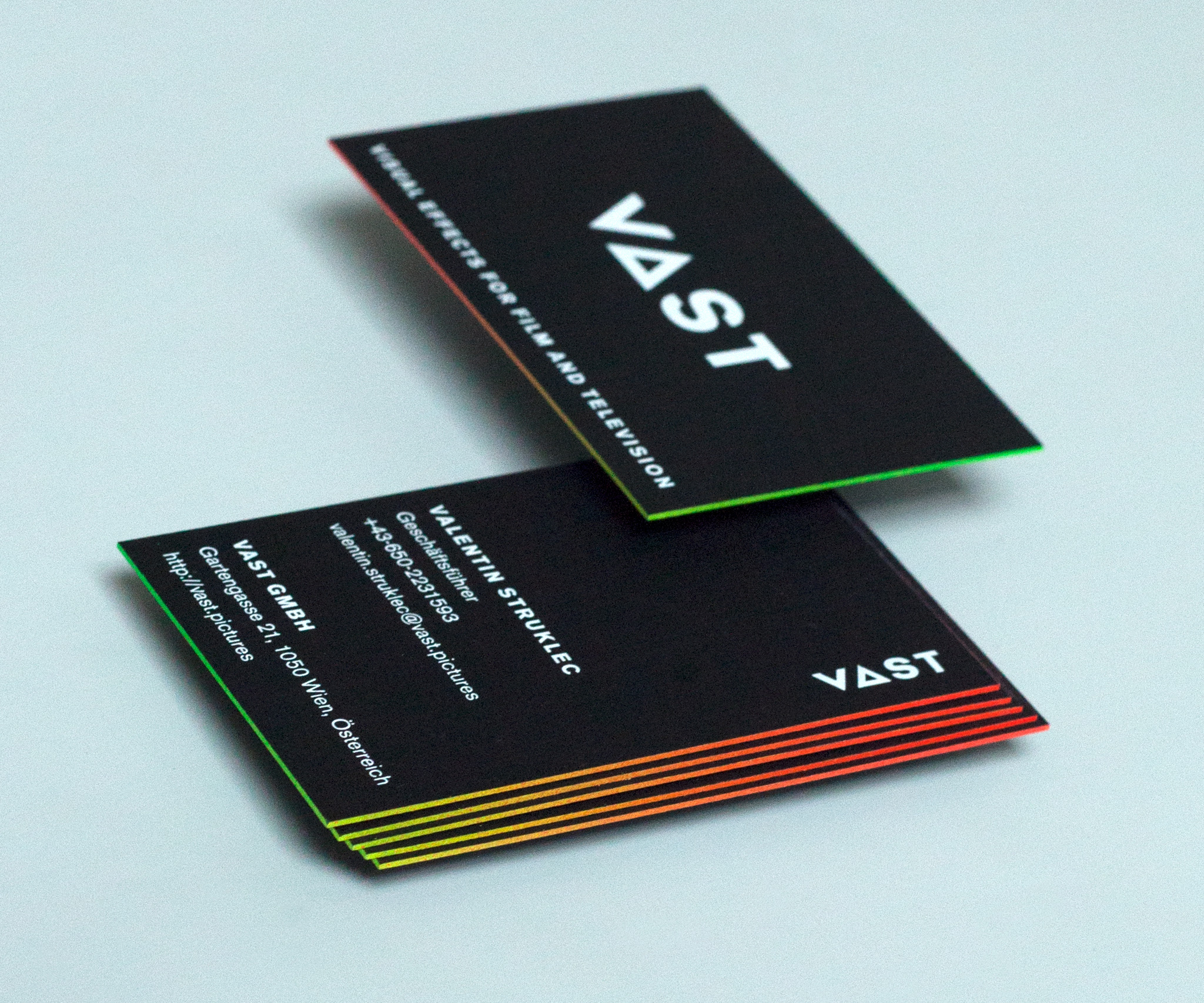 VAST business cards with colored egdes with a gradient VAST business cards with colored egdes with a gradient