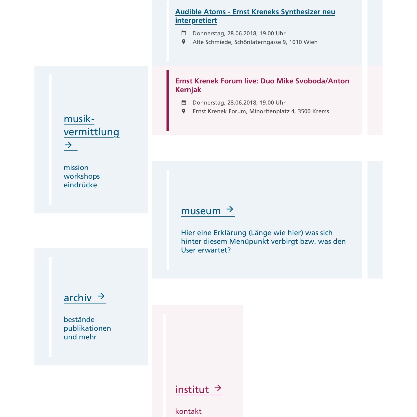 Layout example – Ernst Krenek Institute Website krenek.at