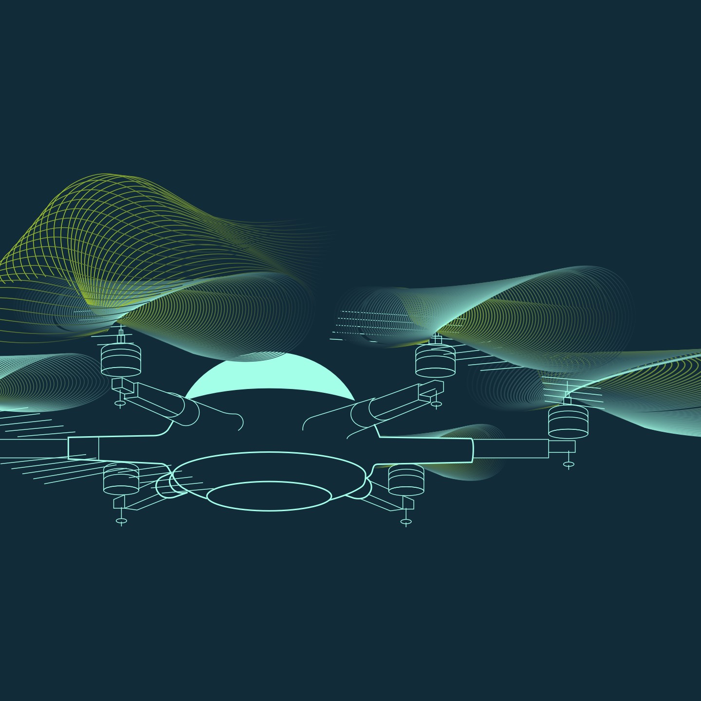 Visual of an illustrated drone for the web platform open4aviation.at