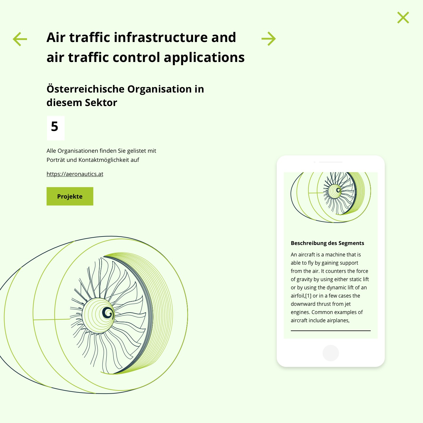 Detailscreen of the aviation segment "Engines" on the platform open4aviation.at.