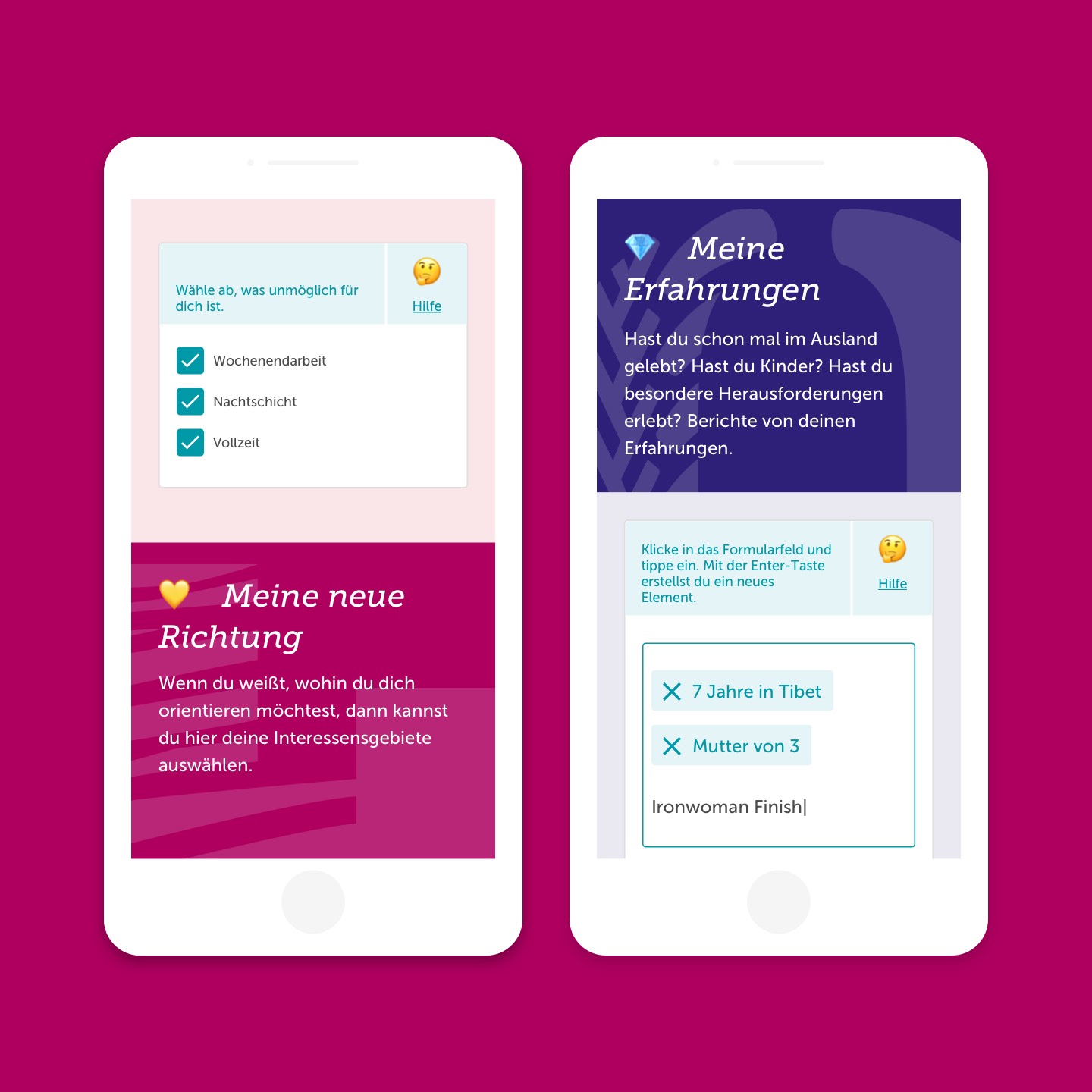 Webapplication design – two mobile screens
