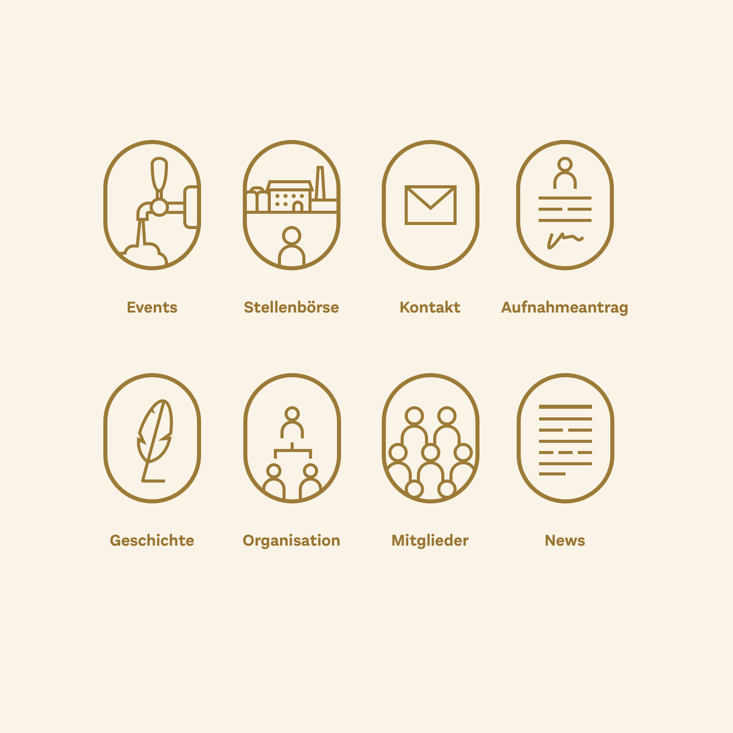 Icon system for main navigation on tablet and desktop devices Navigation system with custom icons for braumeisterbund.at