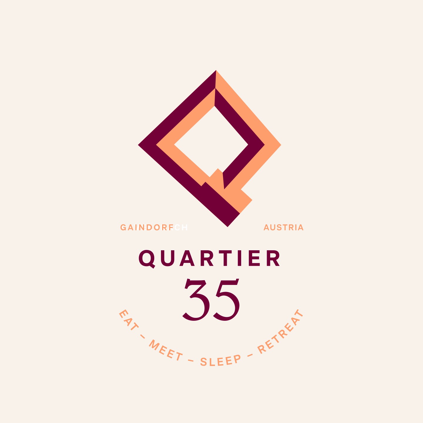 The logo design, based on the building's floor plan and the letter Q